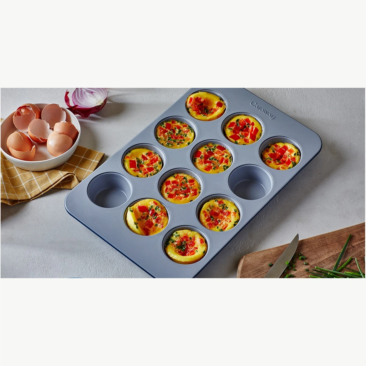 Caraway 12-Cup Muffin Pan - Non-Toxic Ceramic Non-Stick, Oven Safe to 550°F, Perfect for Cupcakes & Egg Bites