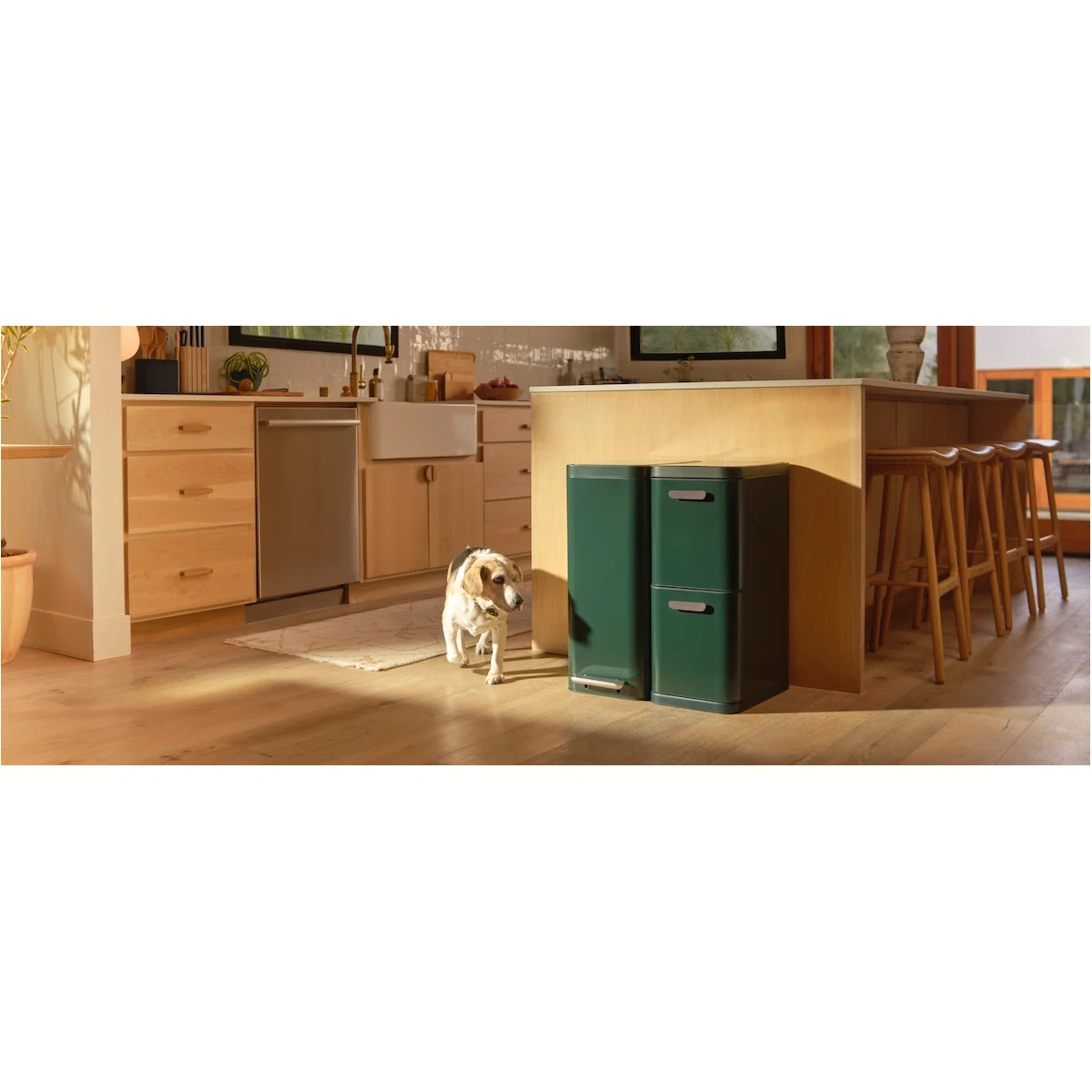 caraway-trash-recycling-duo-slim-stainless-steel-kitchen-bins-fingerprint-resist image 1