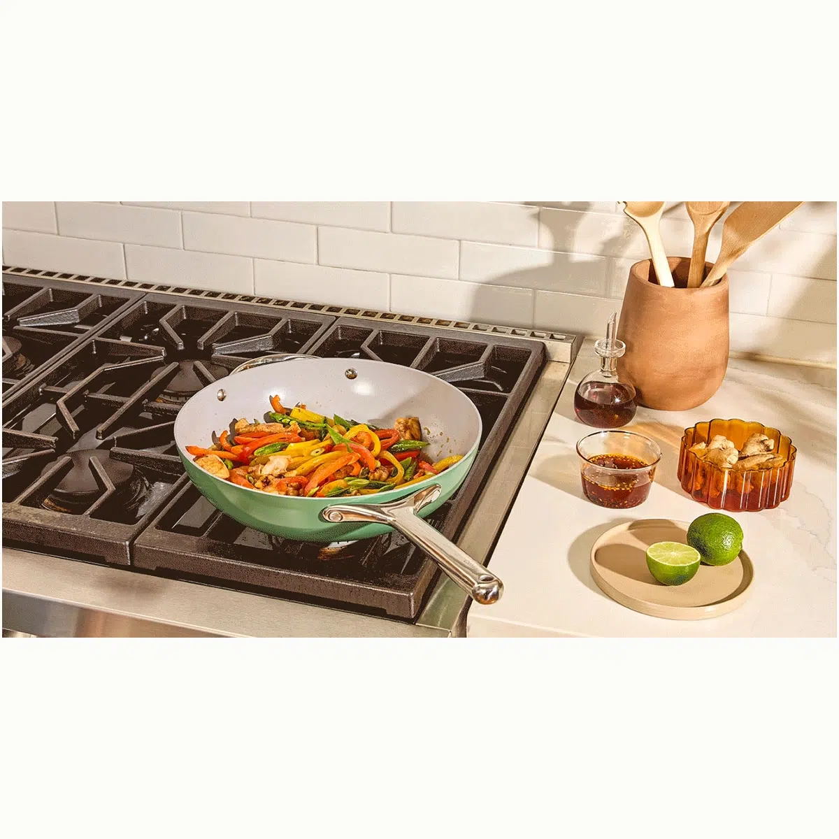 Caraway 12 Ceramic-Coated Non-Toxic Stir Fry Pan with Lid - All-Stovetop Compatible, Oven Safe to 550°F - PTFE,