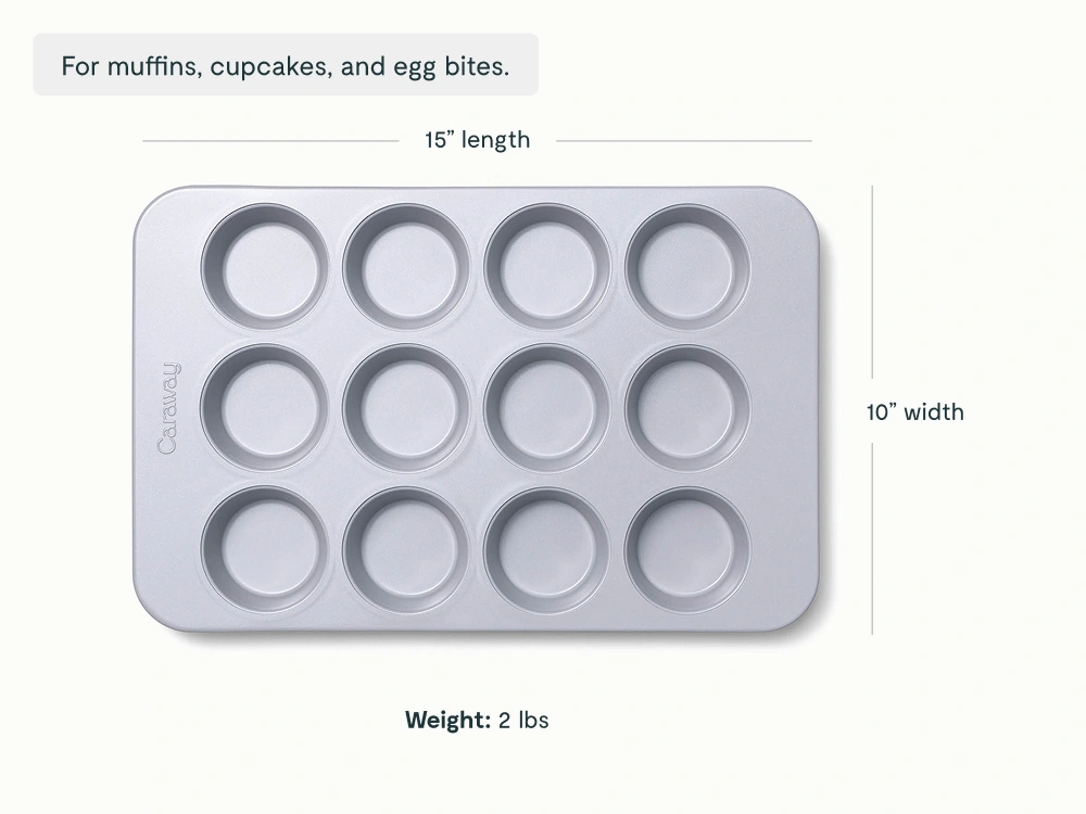 Caraway 12-Cup Nonstick Ceramic Muffin Pan – Non-Toxic, Aluminized Steel, Oven Safe to 550°F – PTFE & PFOA Free