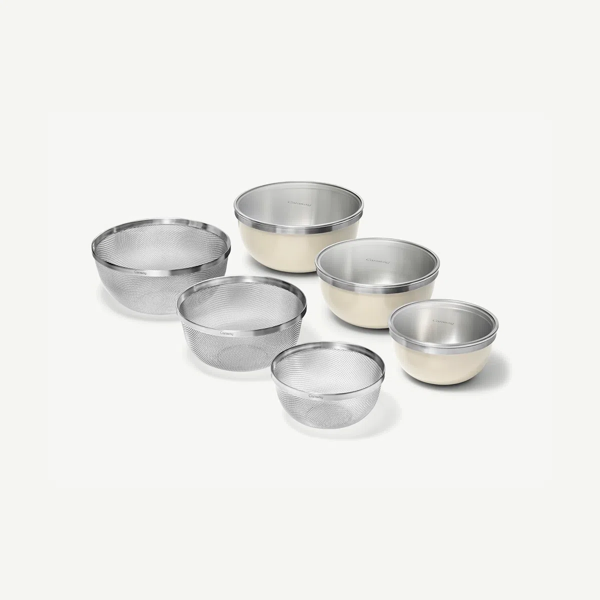caraway-9-piece-mixing-bowl-strainer-set-non-toxic-stainless-steel-with-glass-li image 1