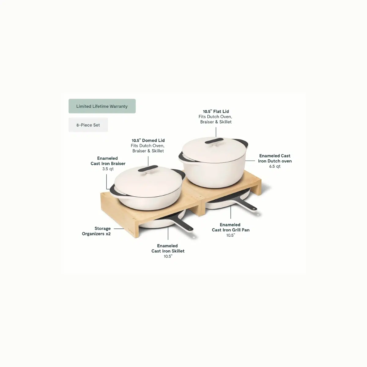 caraway-enameled-cast-iron-cookware-set-dutch-oven-skillet-braiser-grill-pan-wit image 3