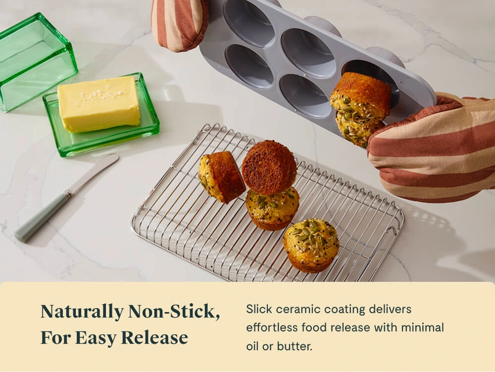 Caraway 6-Cup Muffin Pan – Non-Toxic Ceramic Non-Stick, Oven Safe to 550°F