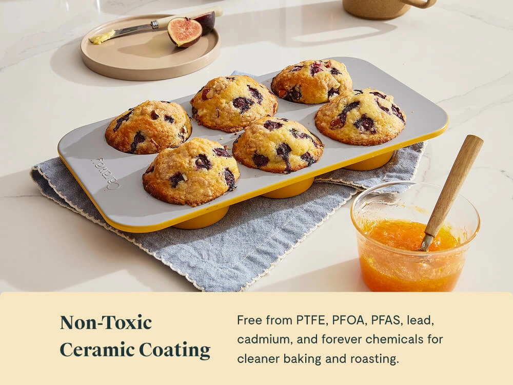 Caraway 6-Cup Muffin Pan – Non-Toxic Ceramic Non-Stick, Oven Safe to 550°F