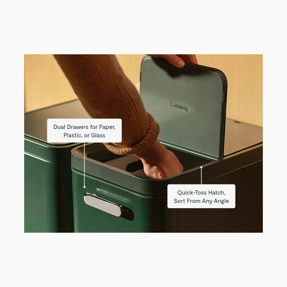 caraway-trash-recycling-duo-slim-stainless-steel-kitchen-bins-fingerprint-resist image 6