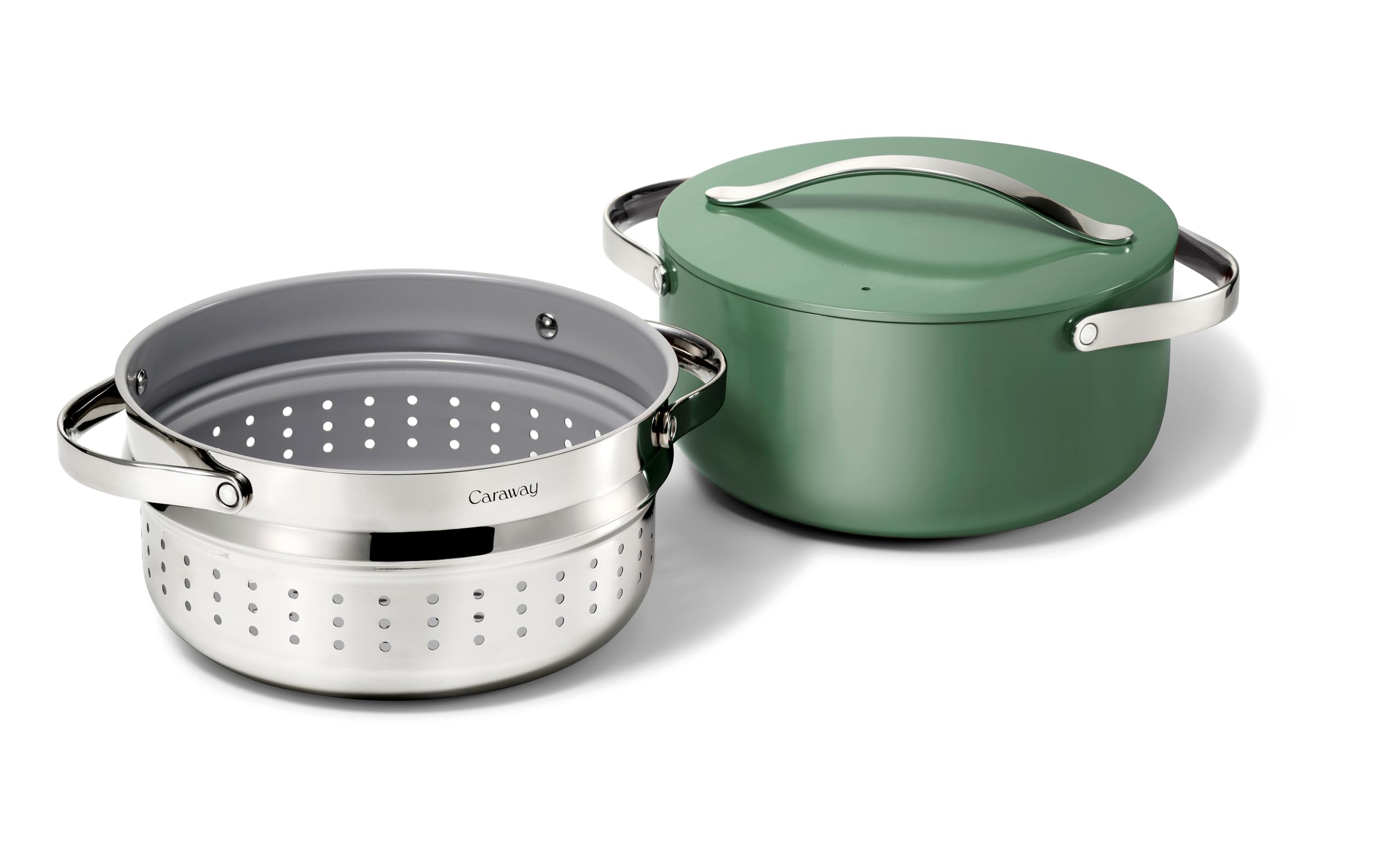 Caraway Nonstick Ceramic Dutch Oven Pot with Lid & Steamer — 6.5 qt, 10.5", White
