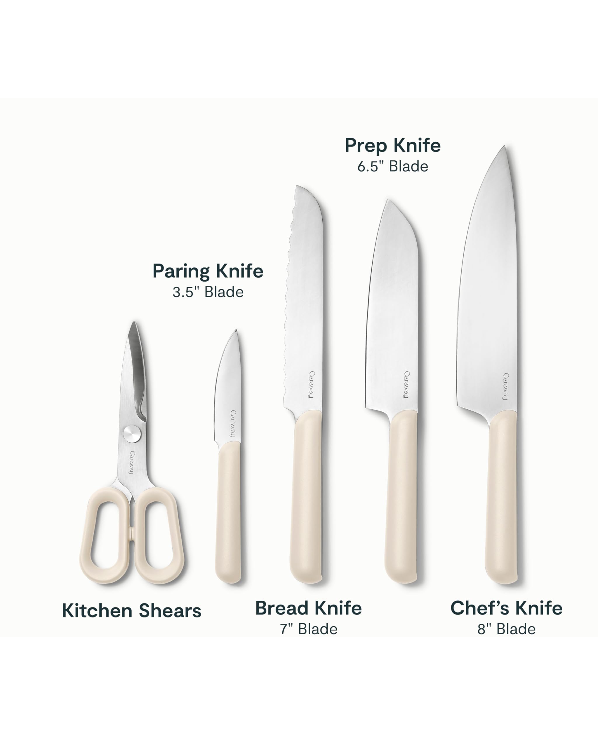 Caraway 14-Piece Kitchen Prep Set – German Steel Knives & Wooden Utensils with Organizer, Cream
