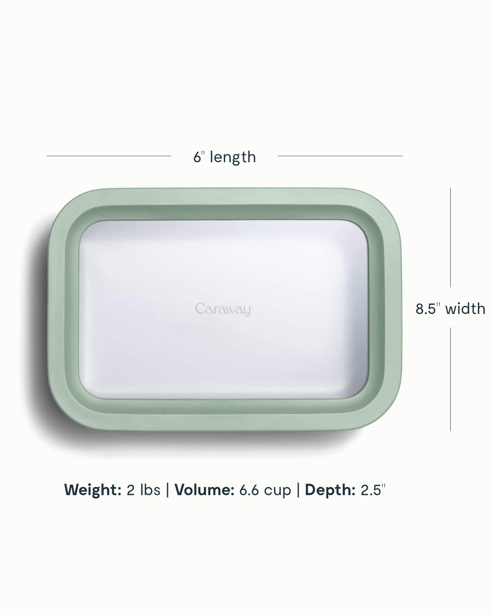Caraway 6pc Glass Food Storage Set — 6.6 Cup Ceramic-Coated Containers with Lids, Mist