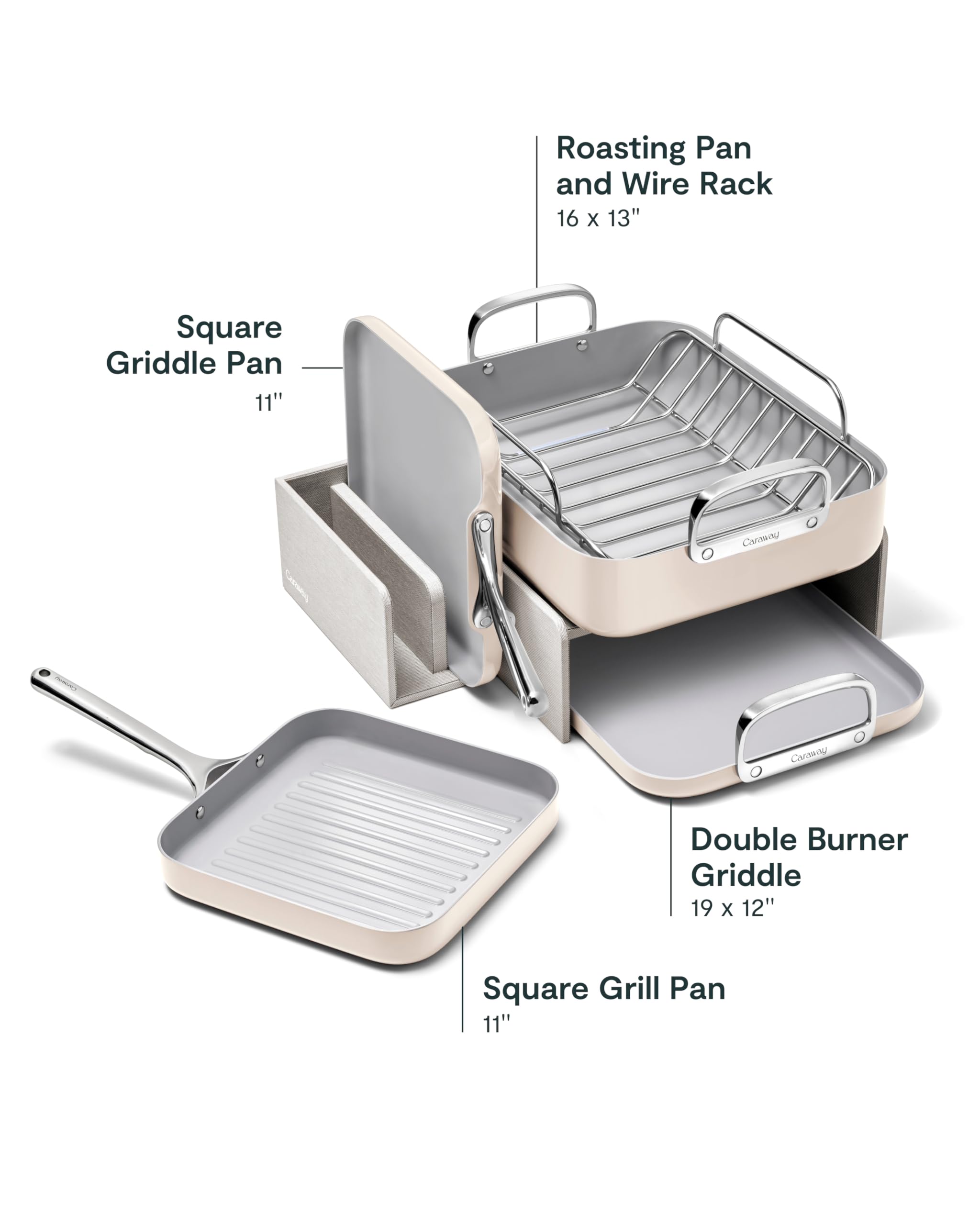Caraway Square Cookware Set — Non-Toxic Ceramic Coated Square Pans with Magnetic Organizers