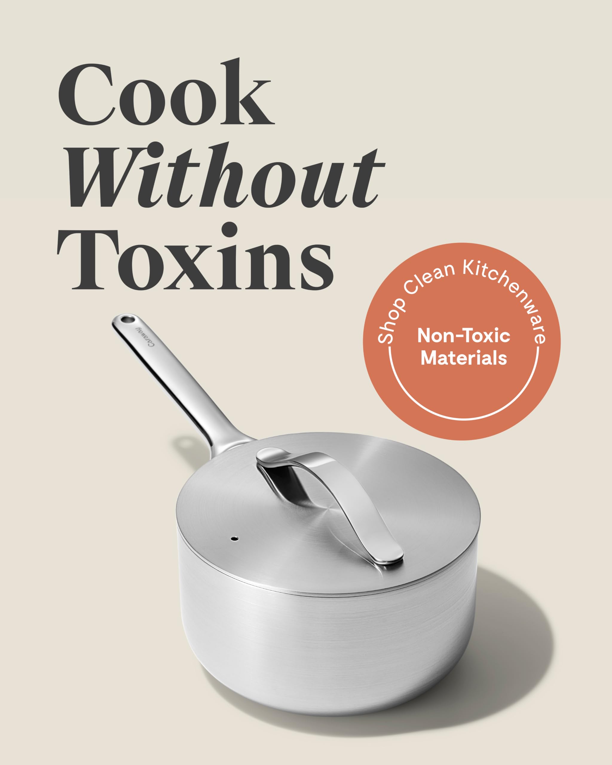 Caraway Stainless Steel Sauce Pan (3 Qt) — 5-Ply, Oven Safe, Non-Toxic, PTFE & PFOA Free