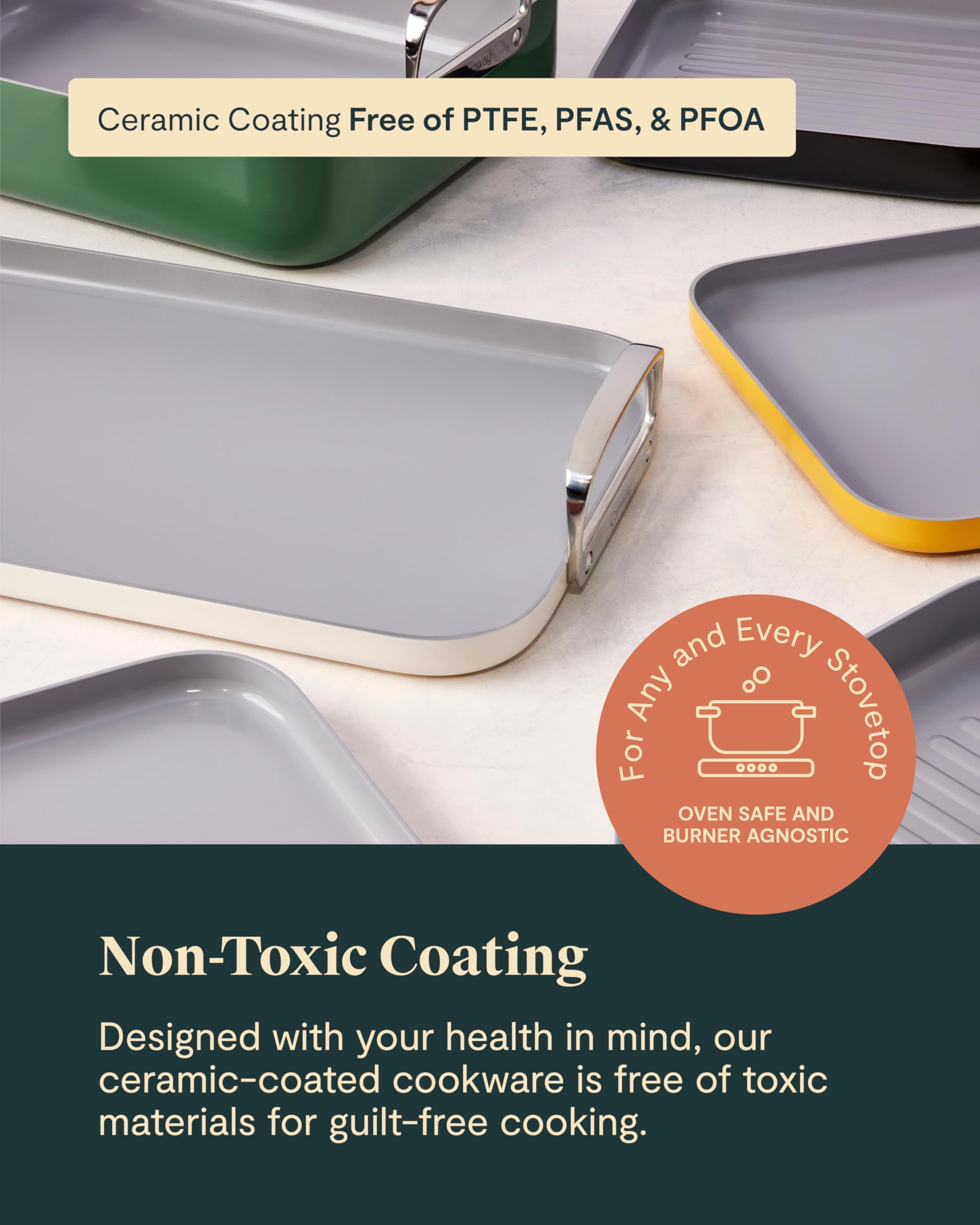 Caraway Square Cookware Set — Non-Toxic Ceramic Coated Square Pans with Magnetic Organizers