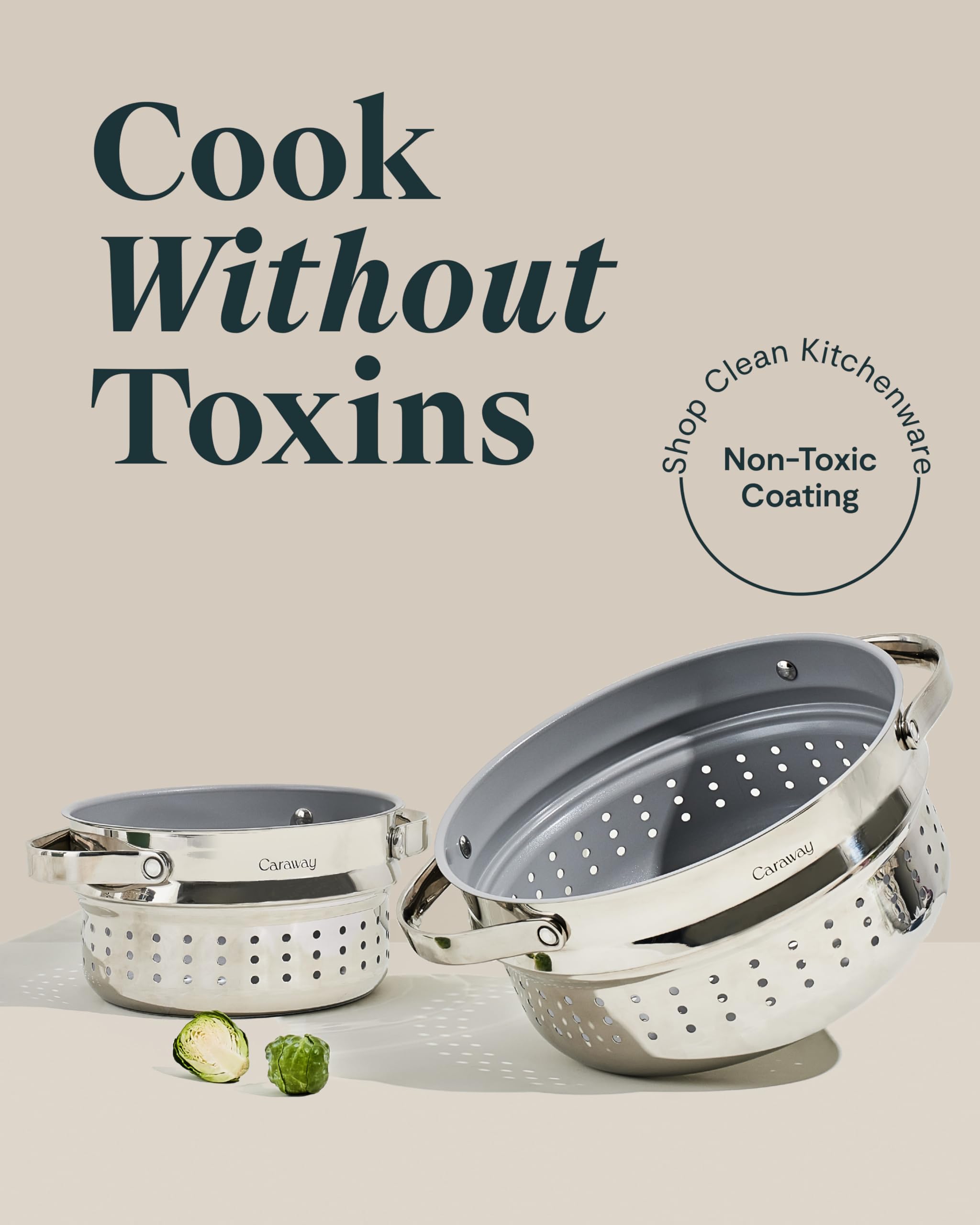 Caraway Steamer — Stainless Steel with Handles, Small