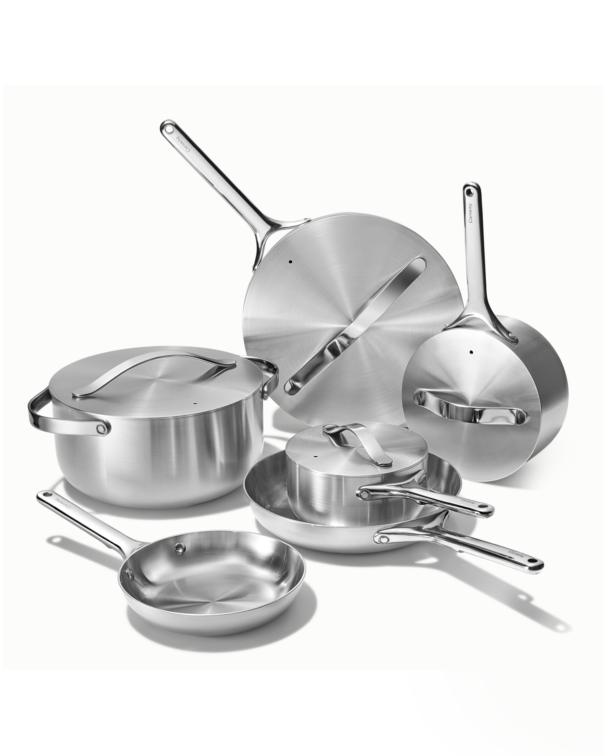 Caraway Stainless Steel Deluxe Cookware Set (16 Piece) — 5-Ply Stainless Steel Pots, Pans, Lids, and Kitchen Storage