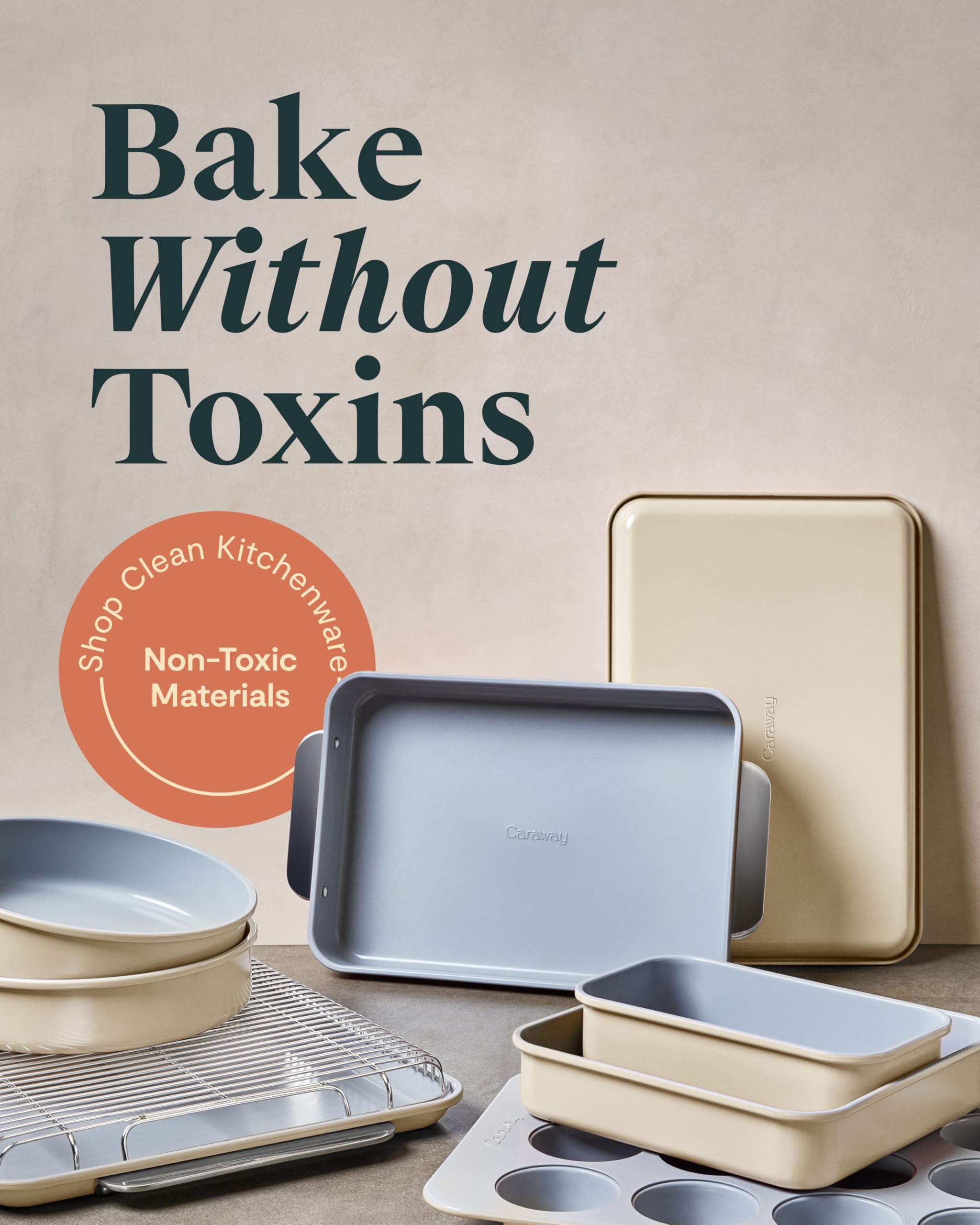 Caraway Nonstick Ceramic Bakeware Set (11-Piece) – Baking Sheets, Pans, Cooling Rack & Storage Organizers – Aluminized Steel, Non-Toxic, PTFE & PFOA Free – Sage