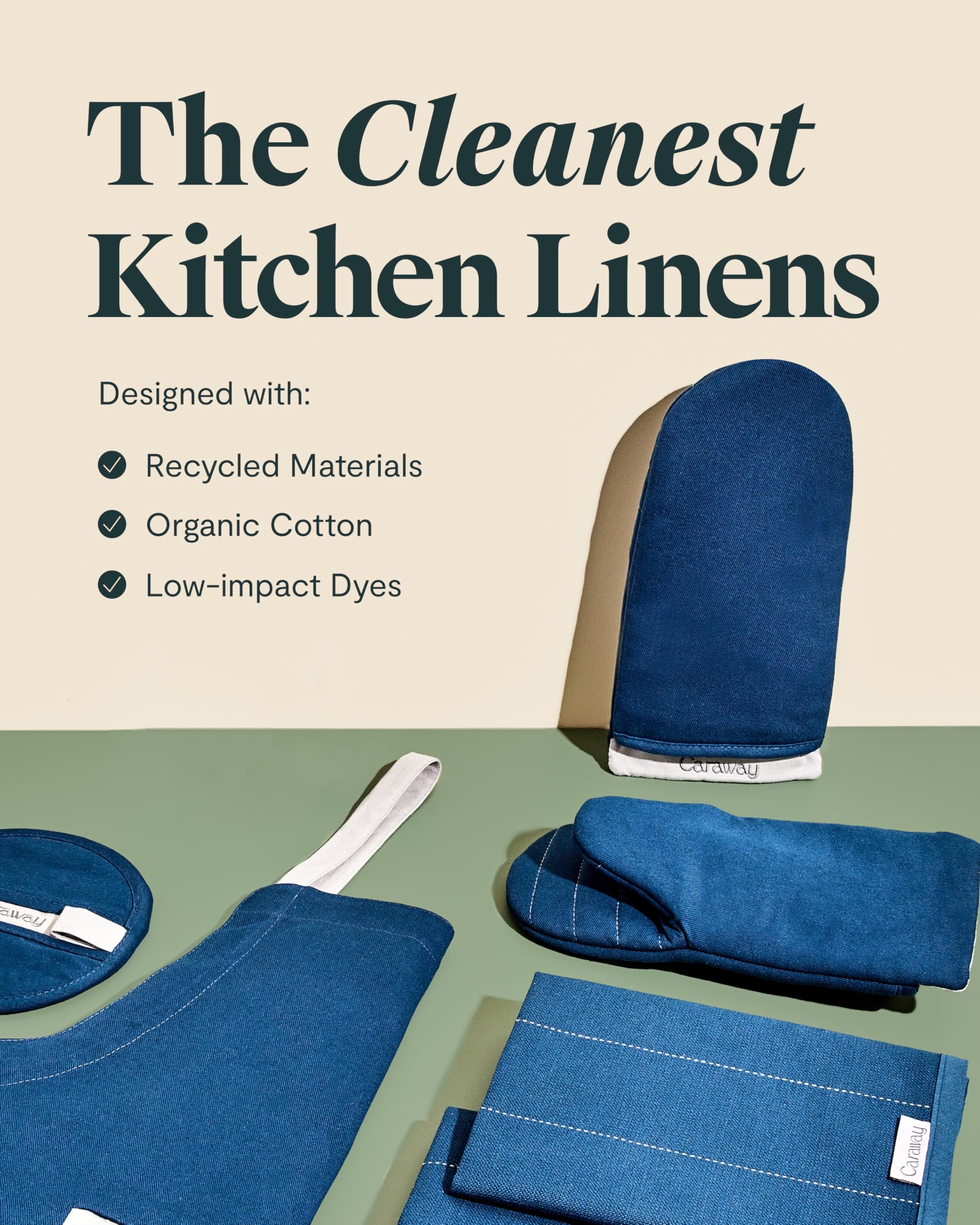 Caraway Linen Set – Apron, Pot Holders, Oven Mitts & Tea Towels – Organic Cotton Kitchen Set