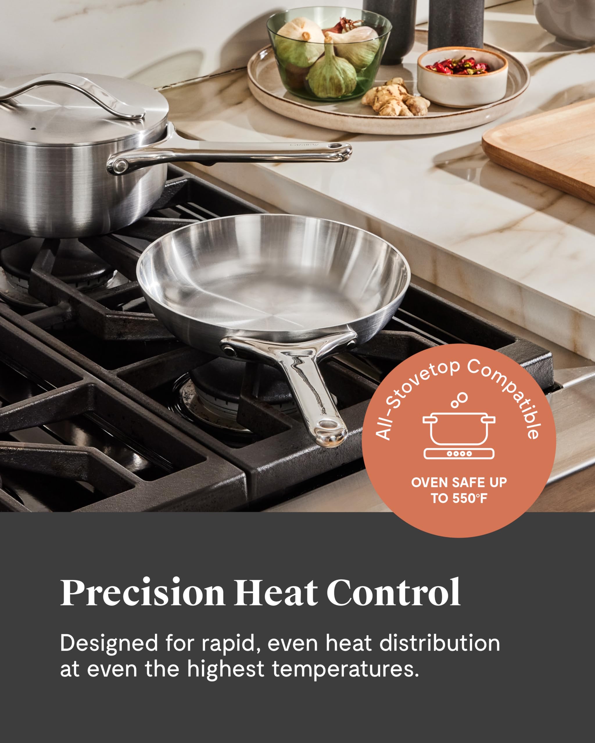Caraway Stainless Steel Mini Duo – 8" Fry Pan & 1.75 Qt Sauce Pan (5-Ply)