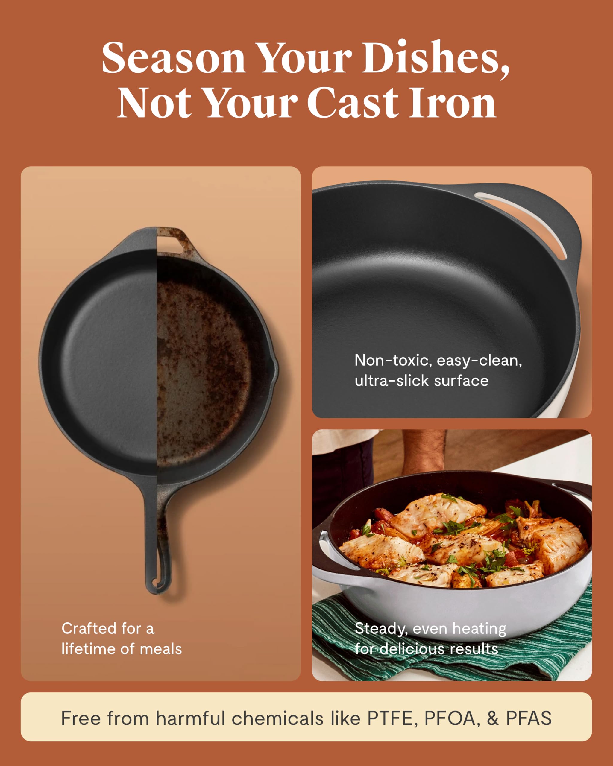 Caraway Enameled Cast Iron Braiser — 3.5 qt Braiser Pan, 3-Layer Enamel Coating, No Seasoning Required, Oven Safe, Induction Compatible (Cream)