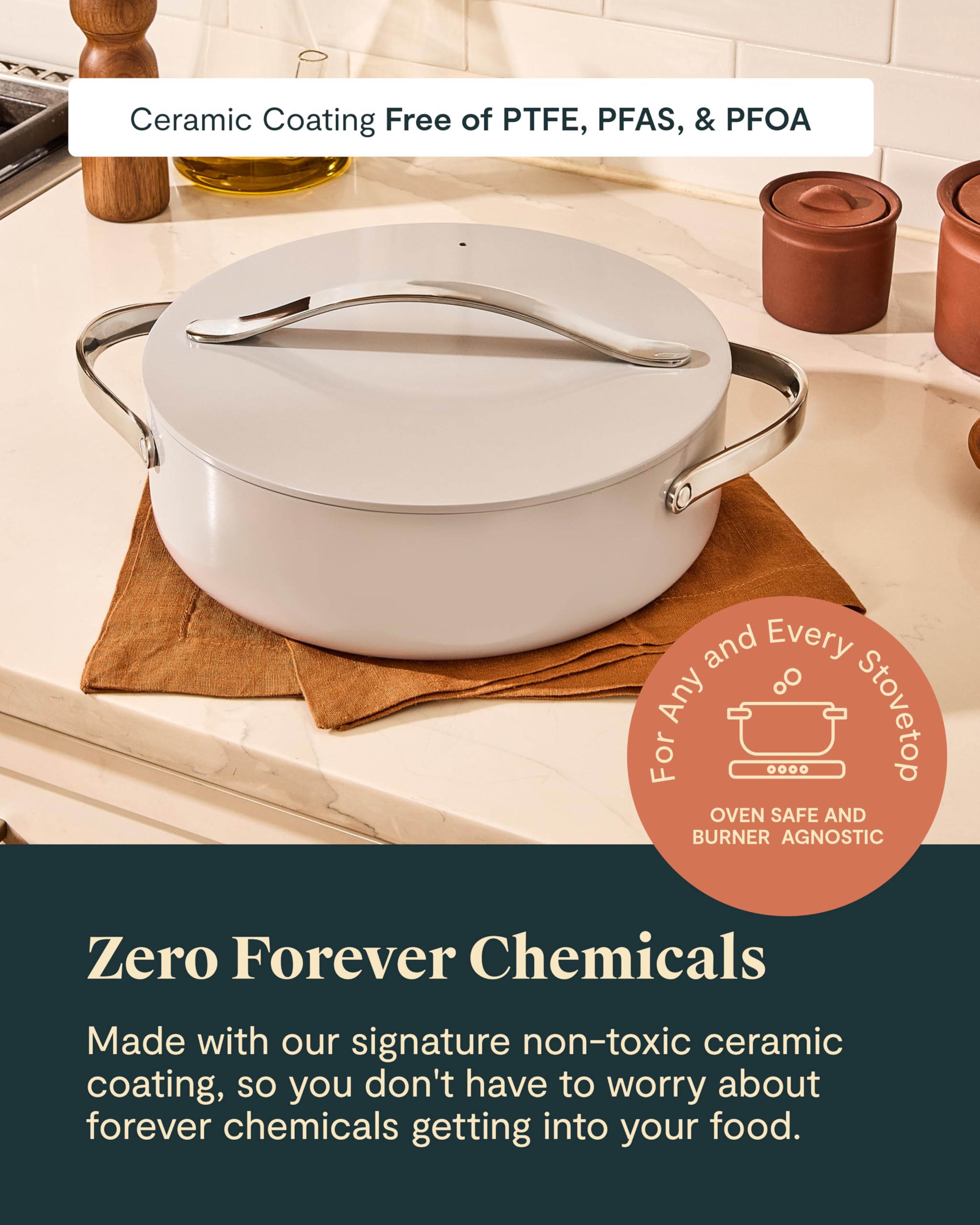 Caraway 6 Qt Rondeau Pan with Lid – Ceramic Coated – Cream