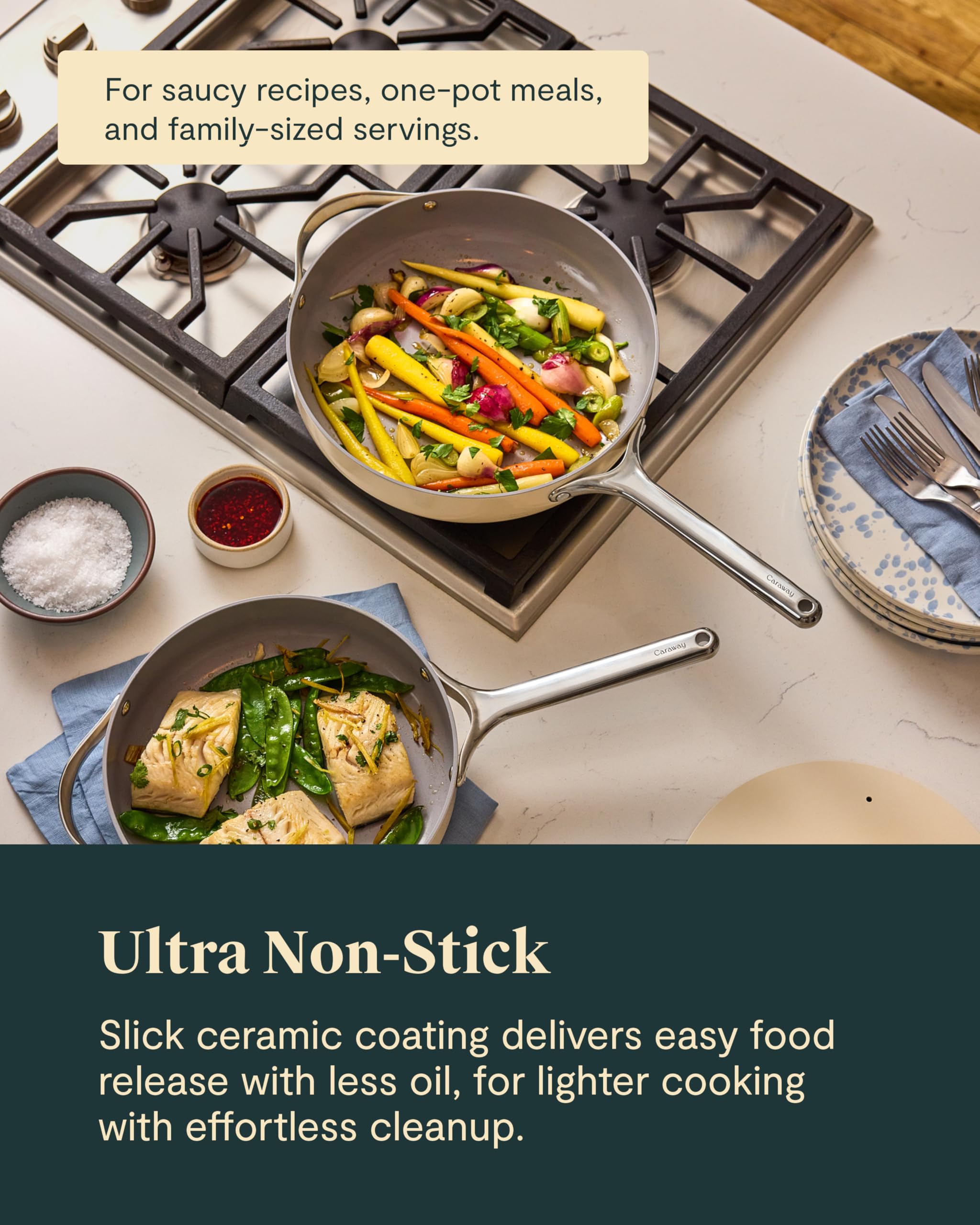 Caraway 12" Nonstick Ceramic Sauté Pan with Lid — 4.5 qt, Non-Toxic, PTFE & PFOA Free