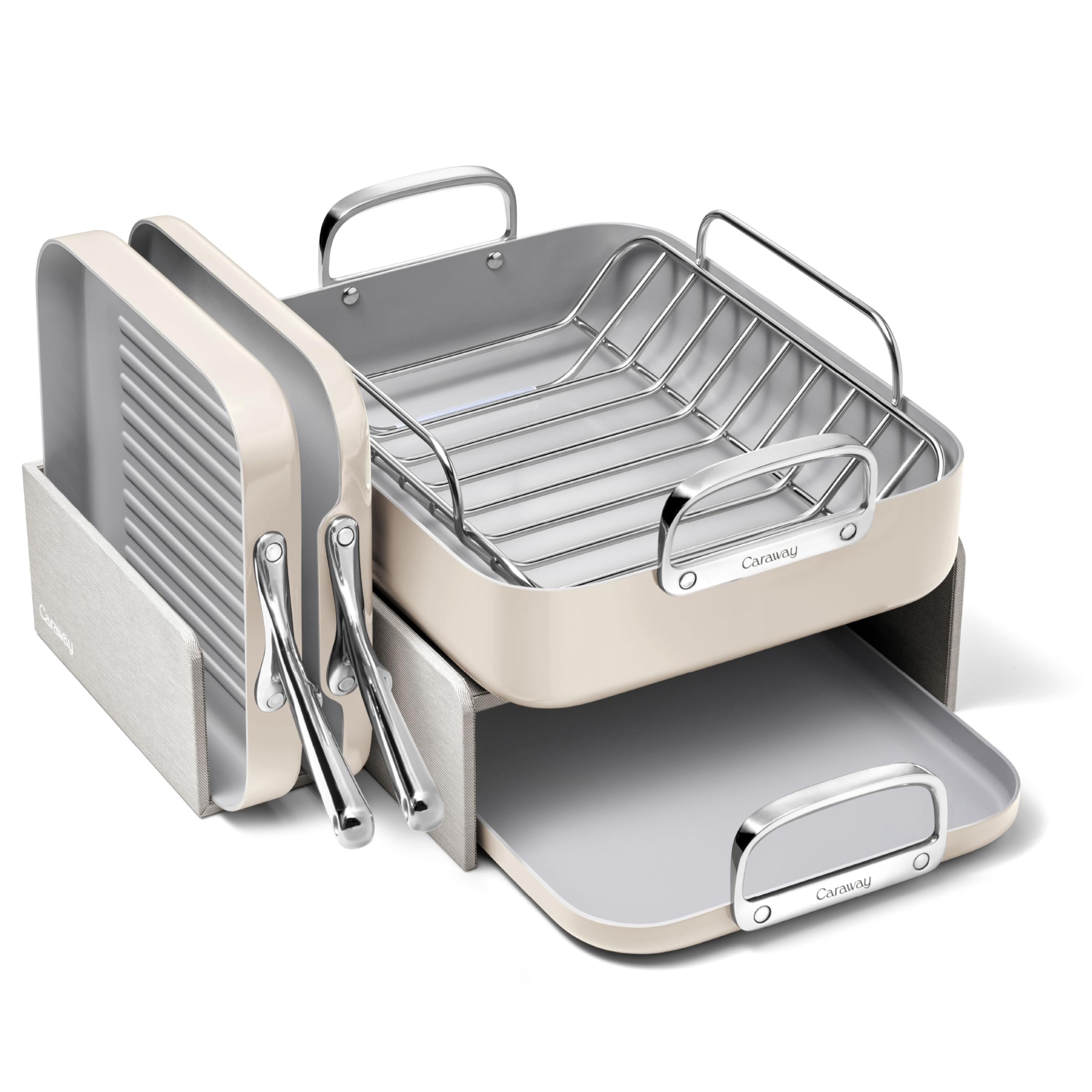 Caraway Square Cookware Set — Non-Toxic Ceramic Coated Square Pans with Magnetic Organizers