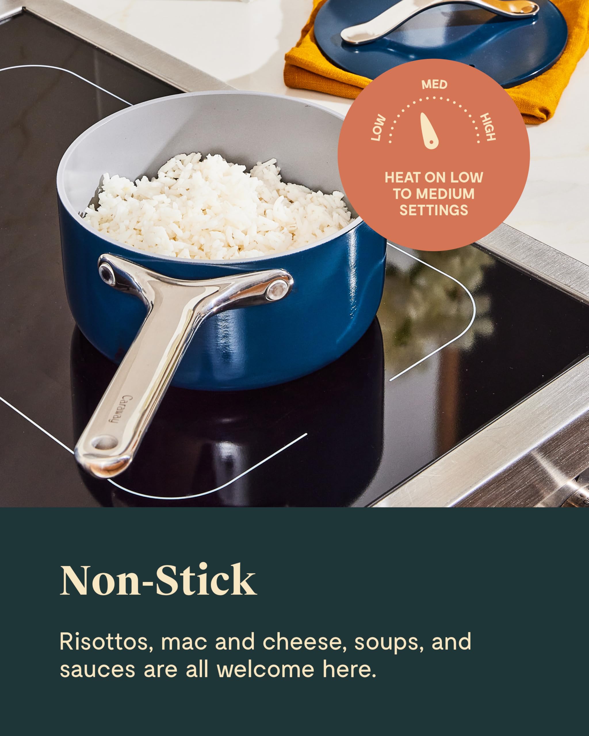 Caraway Nonstick Ceramic Sauce Pan with Lid – 3 qt, Non-Toxic, Oven Safe to 550°F, All Stovetops