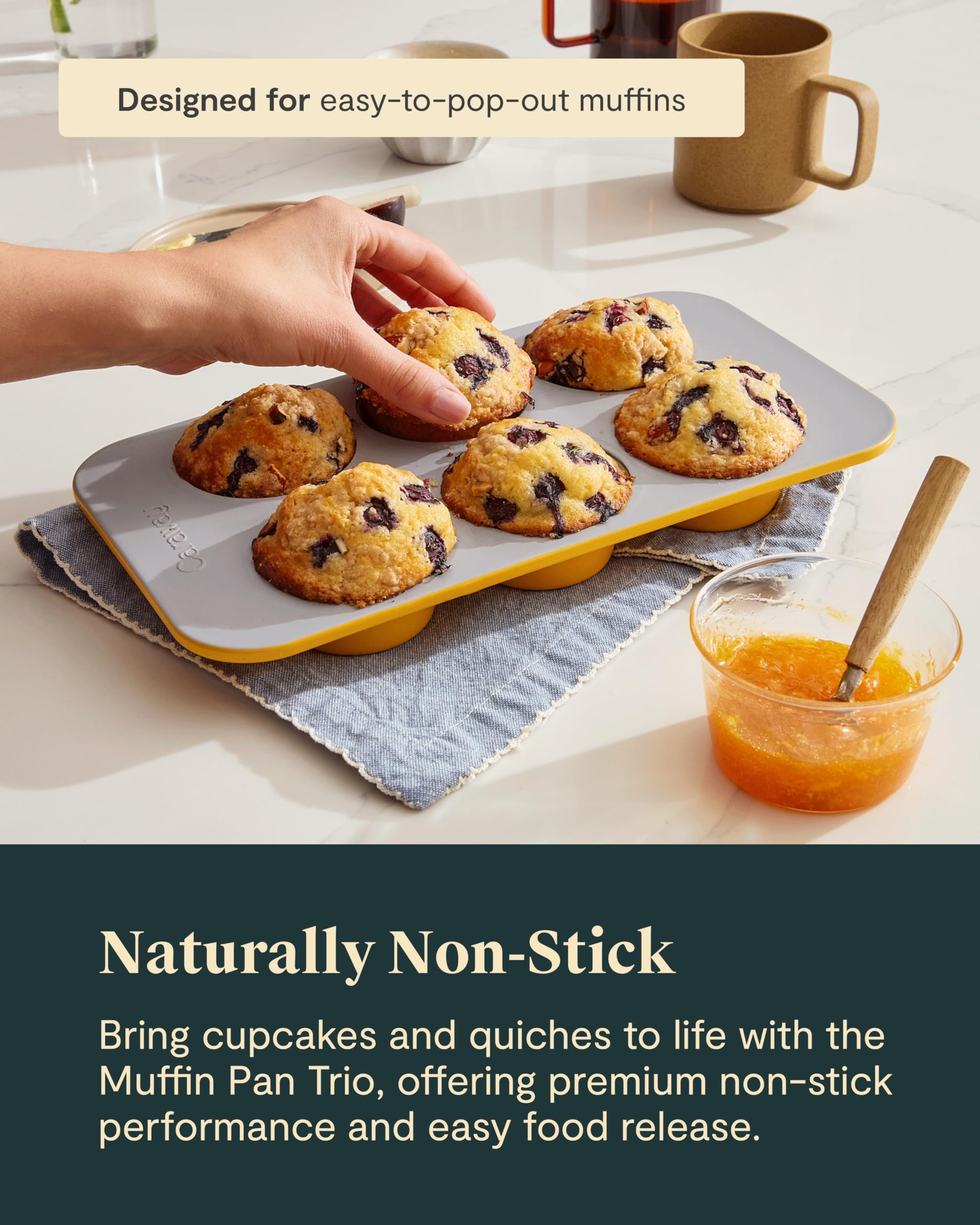 Caraway Nonstick Ceramic Muffin Pan Set – 3-Piece: Two 6-Cup Pans & One 12-Cup Pan – Non-Toxic, PFAS-Free, Aluminized Steel Core – Oven Safe to 550°F – Cream