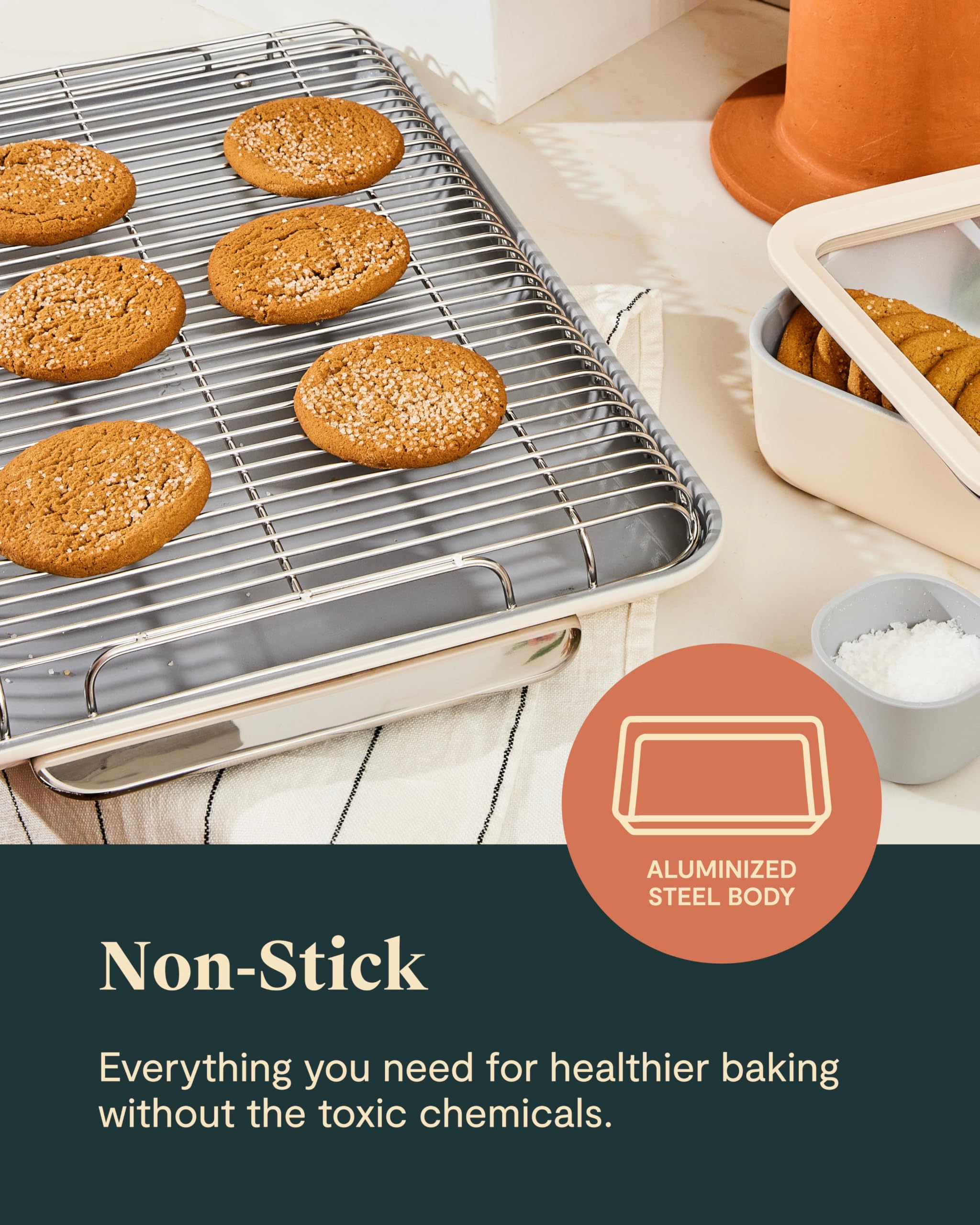 Caraway Nonstick Ceramic Bakeware Set (11-Piece) – Baking Sheets, Pans, Cooling Rack & Storage Organizers – Aluminized Steel, Non-Toxic, PTFE & PFOA Free – Sage