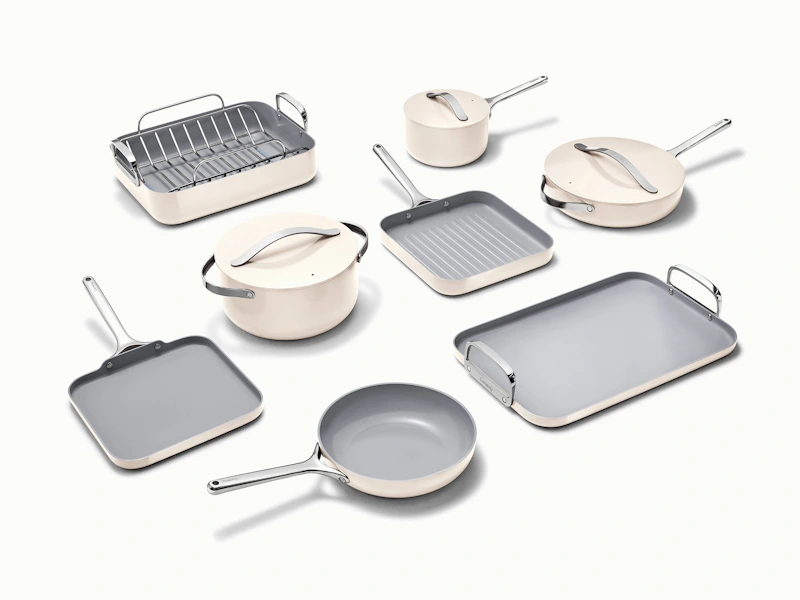 Caraway Ceramic-Coated Cookware Bundle — Full Cookware & Squareware Set with Storage