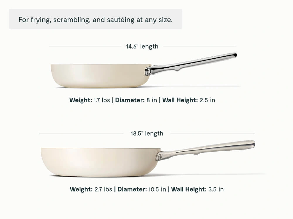 Caraway Fry Pan Trio — 8", 10.5", & 12" Ceramic Non-Stick Frying Pans (No Lids)