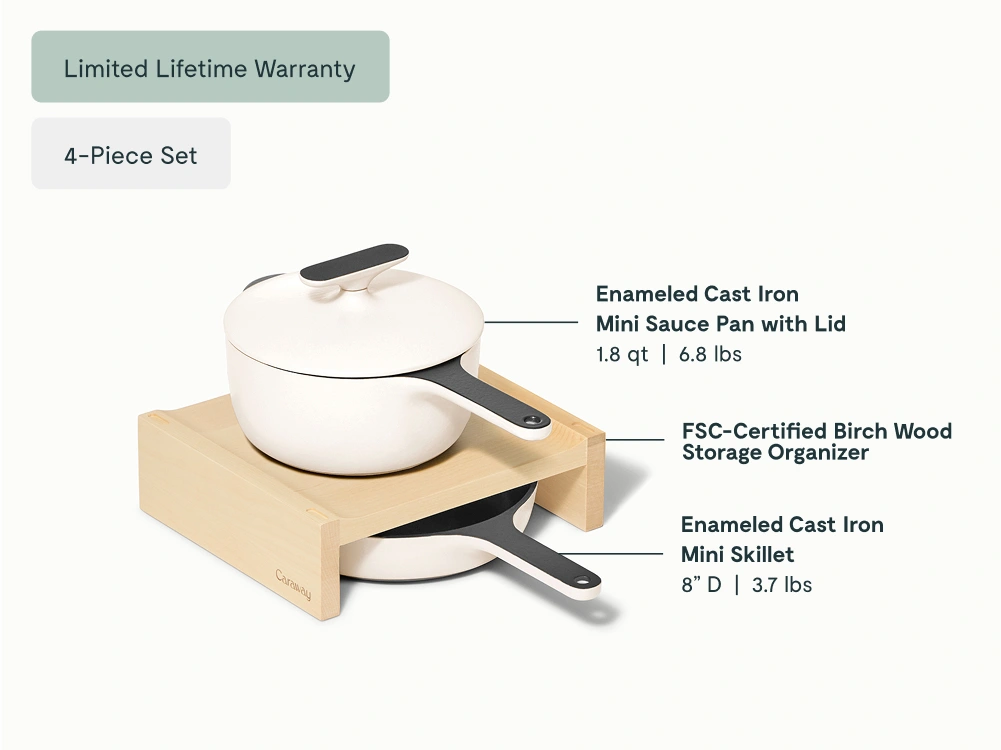Caraway Enameled Cast Iron Mini Duo — 8" Skillet & 1.8 qt Saucepan with Storage Organizer