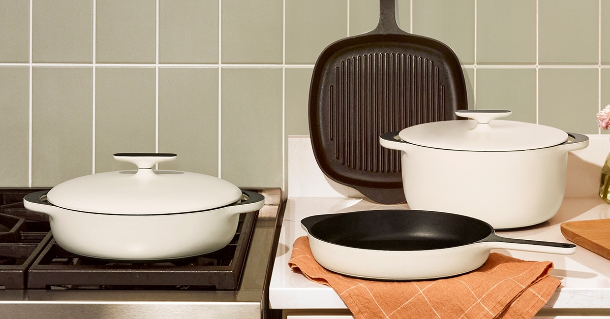 Caraway Enameled Cast Iron Cookware Set — 4-Piece: Dutch Oven, Skillet, Braiser & Grill Pan