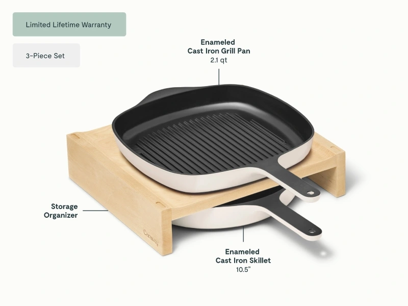 Caraway Cast Iron Skillet & Grill Pan Duo — Non-Toxic Enameled