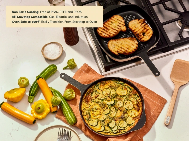 Caraway Cast Iron Skillet & Grill Pan Duo — Non-Toxic Enameled