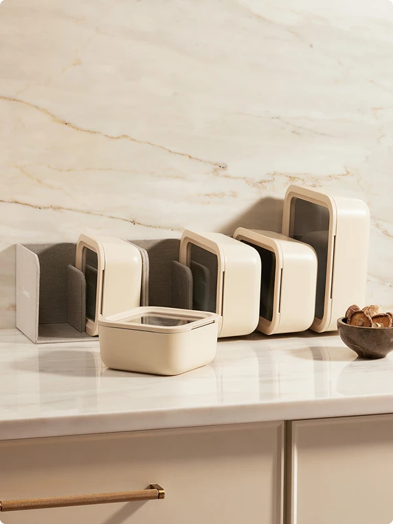 Caraway Mini Food Storage Set – Non-Toxic Glass Containers with Ceramic-Coated Lids, Dishwasher Safe, Oven Safe to 450°F – Includes Storage Organizer