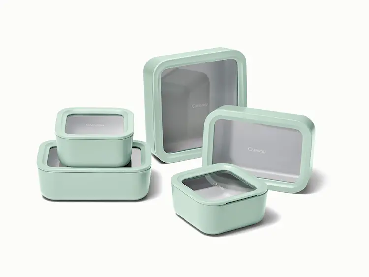 Caraway Ceramic-Coated Glass Food Storage Container — 10 Cup, Air Release Technology