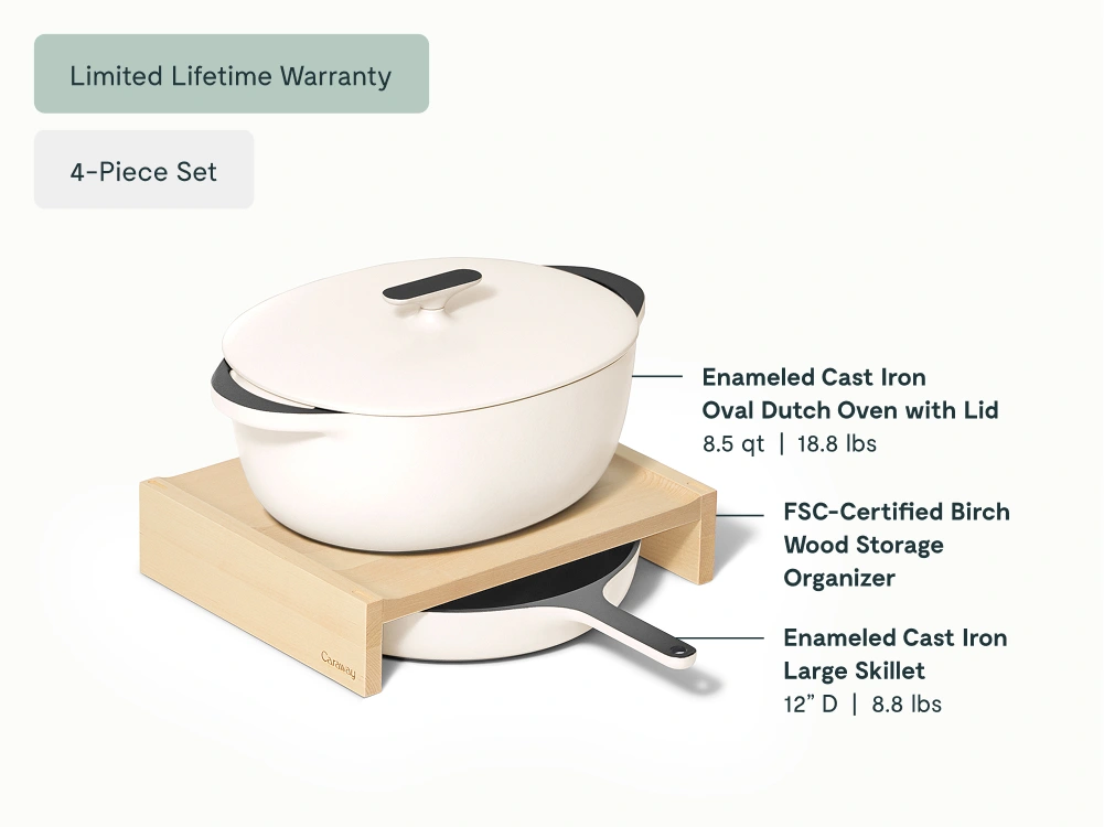 Caraway Large Enameled Cast Iron Duo – 12" Skillet & 8.5 qt Oval Dutch Oven Set