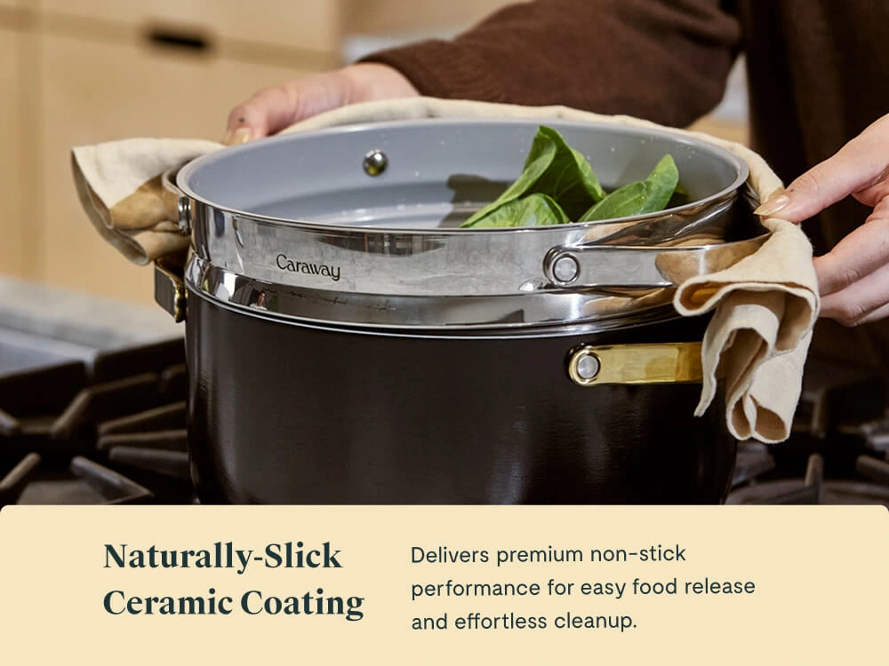 Caraway Large Steamer — Non-Stick Ceramic Coated Stainless Steel Steamer Basket