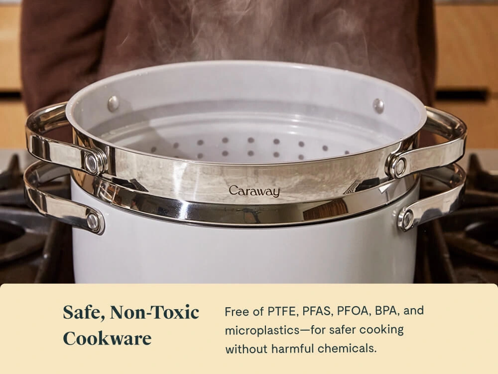 Caraway Large Steamer — Non-Stick Ceramic Coated Stainless Steel Steamer Basket