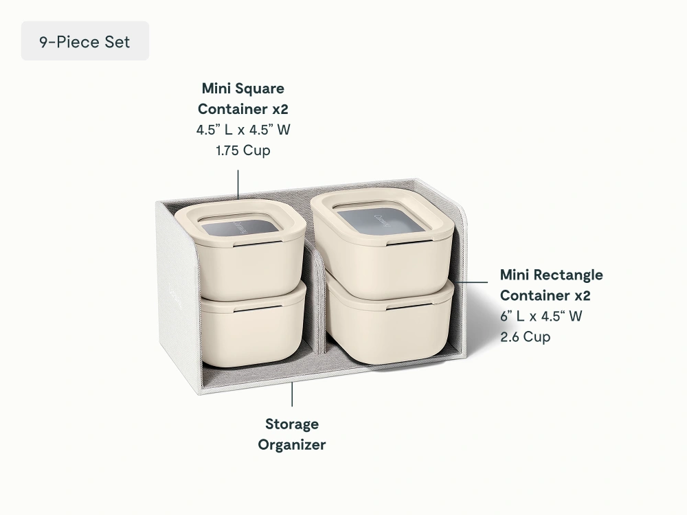 Caraway Mini Food Storage Set – Non-Toxic Glass Containers with Ceramic-Coated Lids, Dishwasher Safe, Oven Safe to 450°F – Includes Storage Organizer