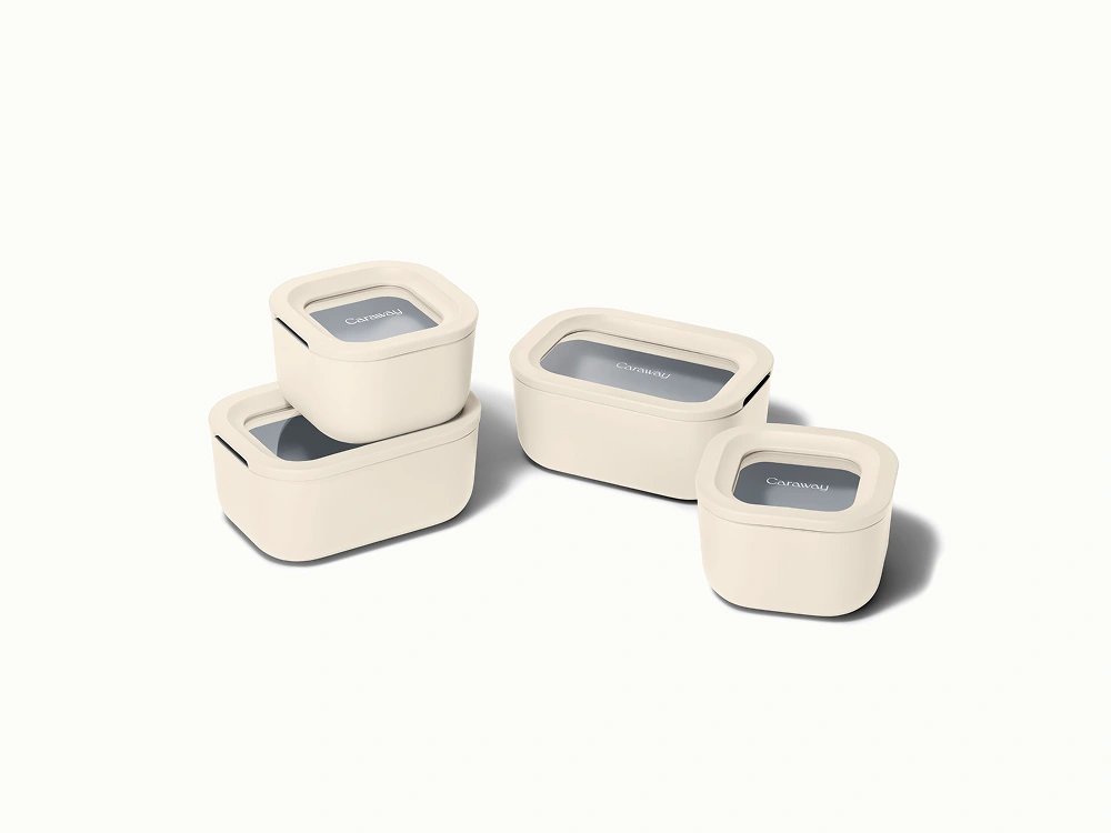 Caraway Mini Food Storage Set – Non-Toxic Glass Containers with Ceramic-Coated Lids, Dishwasher Safe, Oven Safe to 450°F – Includes Storage Organizer