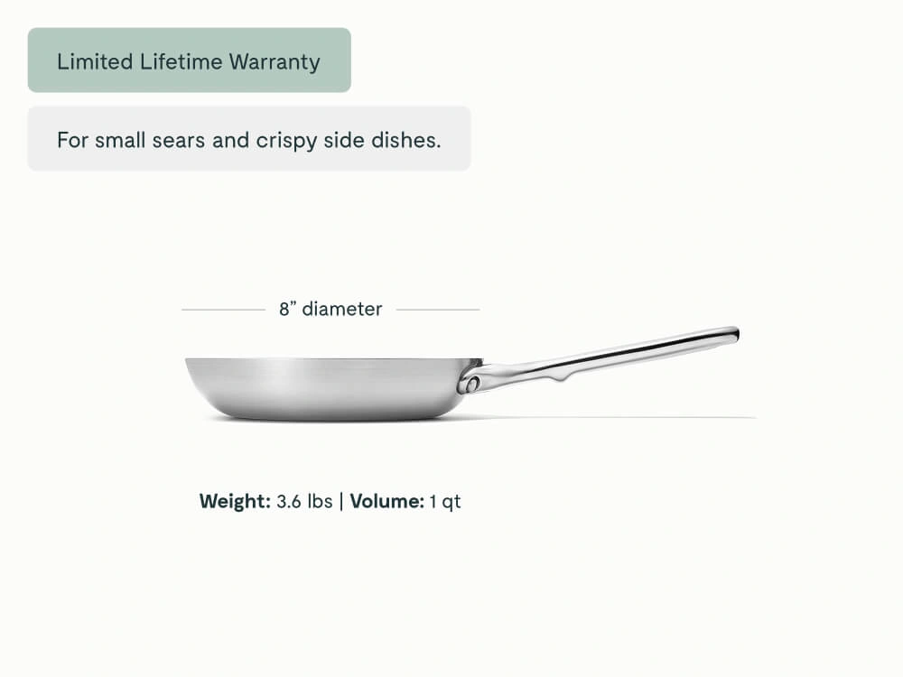 Caraway 8" Stainless Steel Mini Fry Pan — 5-Ply Steel, Oven Safe, Non-Toxic, Lifetime Warranty