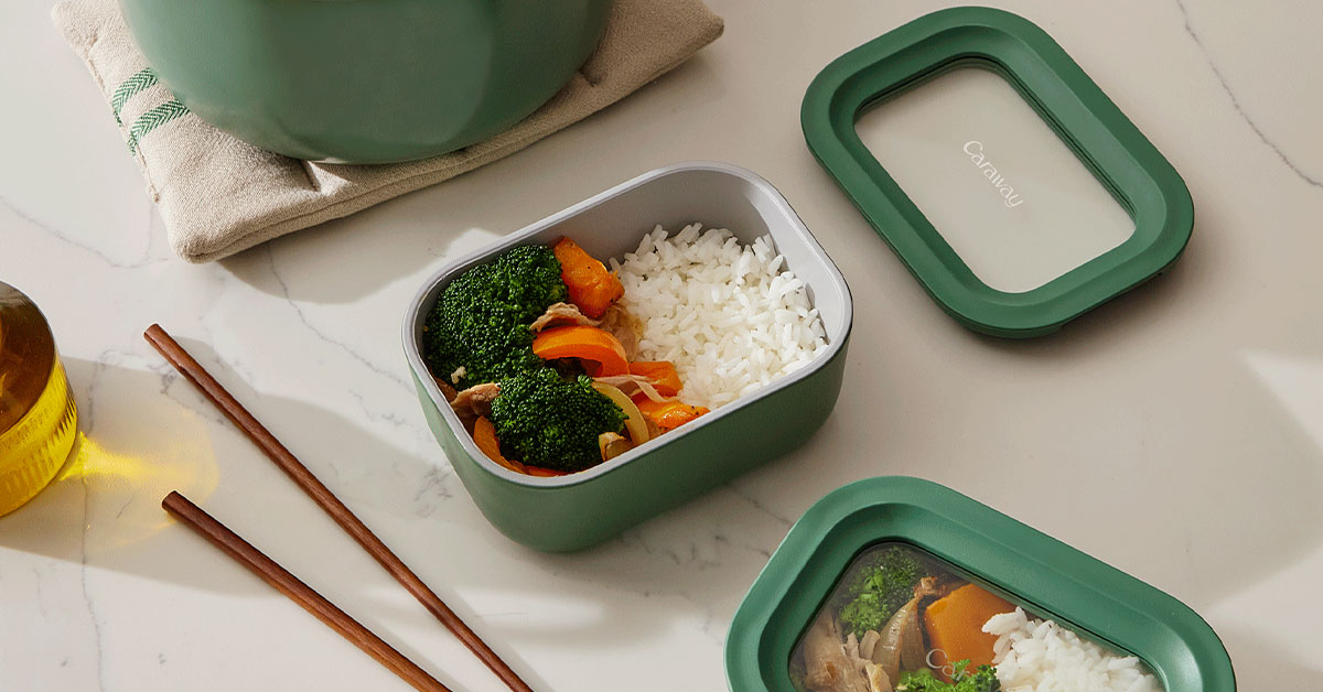 Caraway Food Storage + Minis Set — 2-Piece Non-Toxic Glass Food Storage Containers with Lids