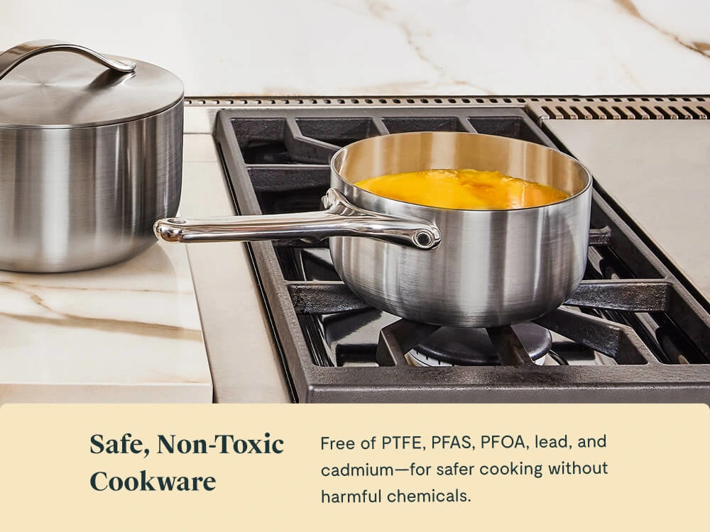 Caraway 1.75 qt Mini Saucepan with Lid — Non-Toxic 5-Ply Stainless Steel, Oven Safe, Burner Agnostic, Lifetime Warranty