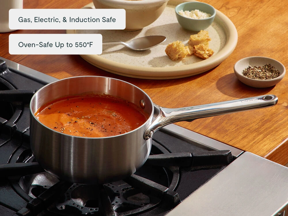 Caraway 1.75 qt Mini Saucepan with Lid — Non-Toxic 5-Ply Stainless Steel, Oven Safe, Burner Agnostic, Lifetime Warranty