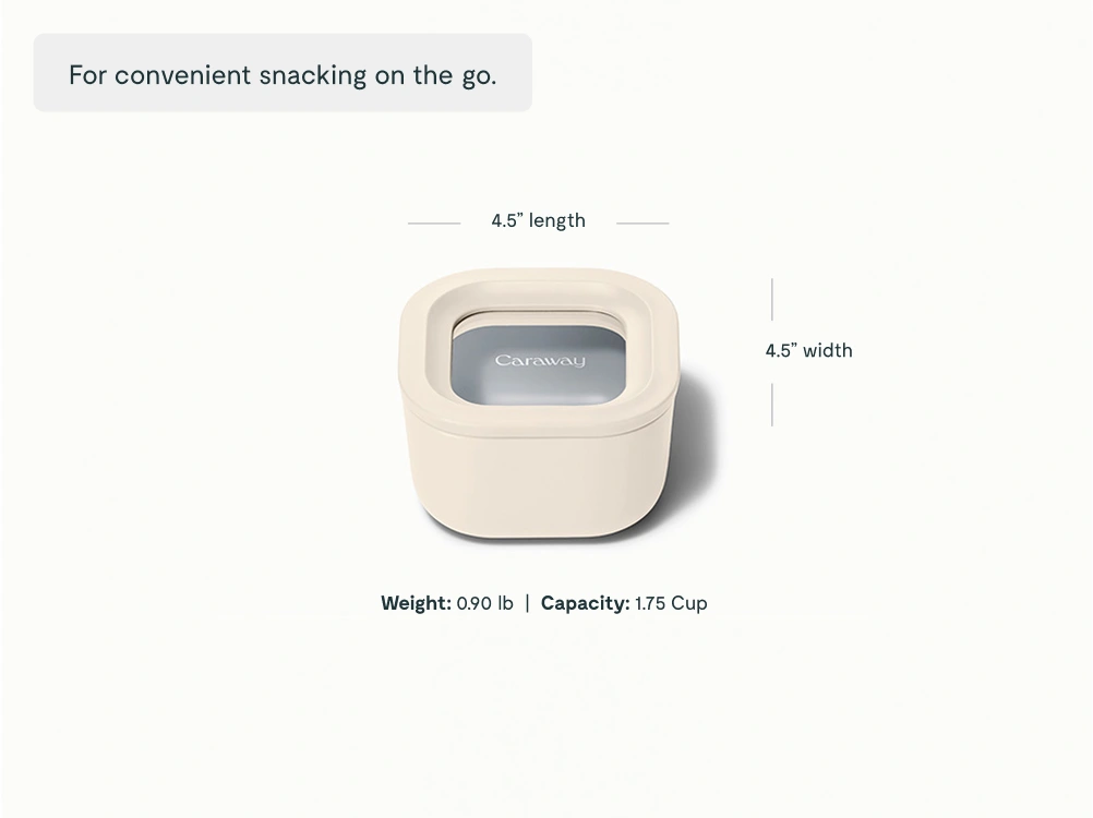Caraway Mini Square Glass Food Storage Container — 1.75 Cup with Ceramic-Coated Lid