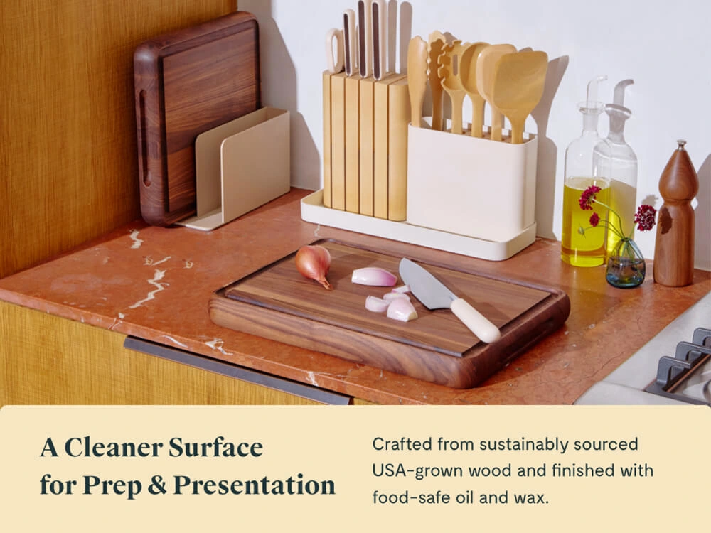 Caraway 12" Prep & Serve Butcher Block — Dual-Sided, Edge-Grain Wood, Made in USA