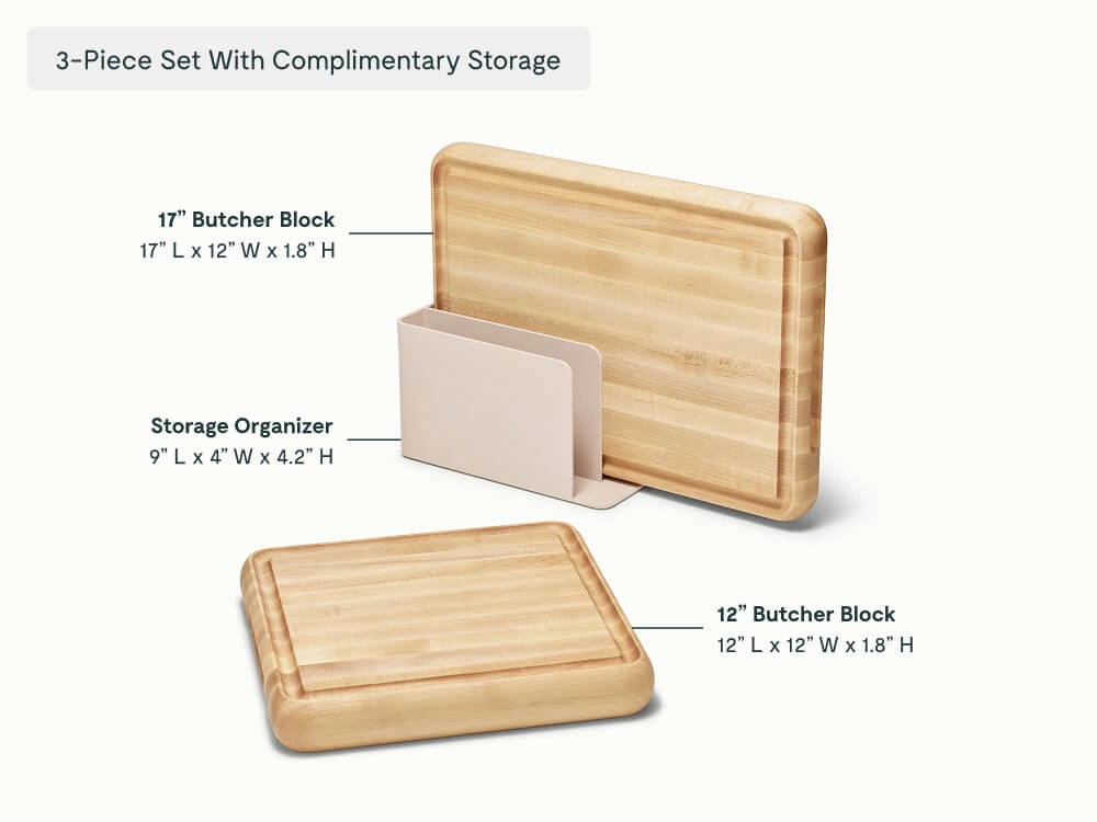 Caraway Prep & Serve Butcher Block Set – Dual-Sided Edge-Grain Wood Cutting Board