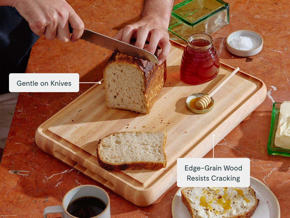 Caraway 17" Prep & Serve Butcher Block — Dual-Sided Edge-Grain Wood, Made in USA