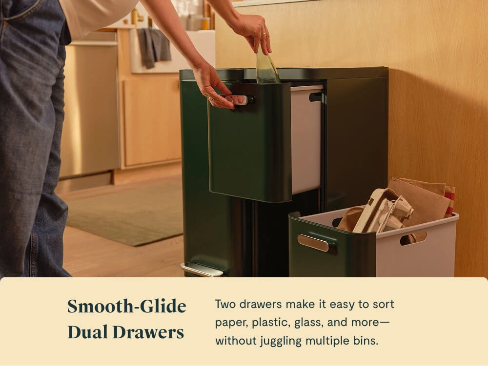 Caraway 45L 2-Drawer Recycling Bin — Dual Compartment, Fingerprint Resistant Finish