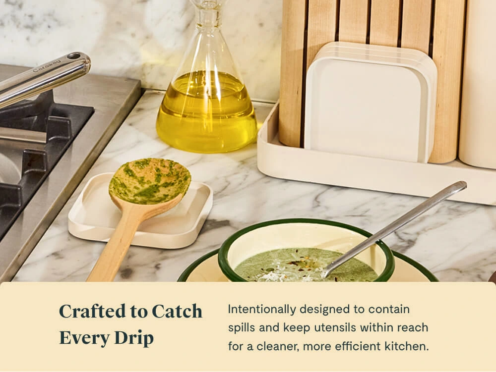 Caraway Spoon Rest Set of 2 — Non-Toxic Ceramic Coated, Non-Slip Silicone Base
